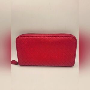 Bottega Veneta Red Intrecciato calf leather Zip Around Wallet